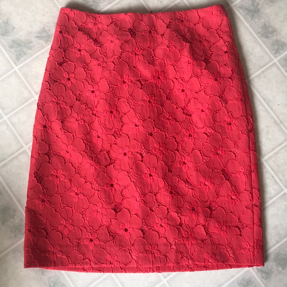 Ann Taylor Orange eyelet All over‎ Lace Lined Pencil Skirt